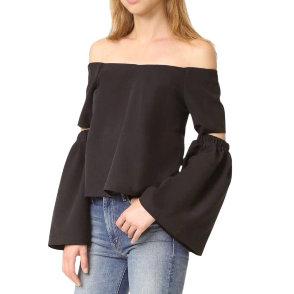 Re:Named Boutique Black Off The Shoulder Cutout Bell Sleeve Womens Small Blouse